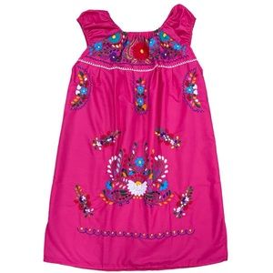 Mexican Floral Embroidered Off the Shoulder Dress Evelia Hot Pink
